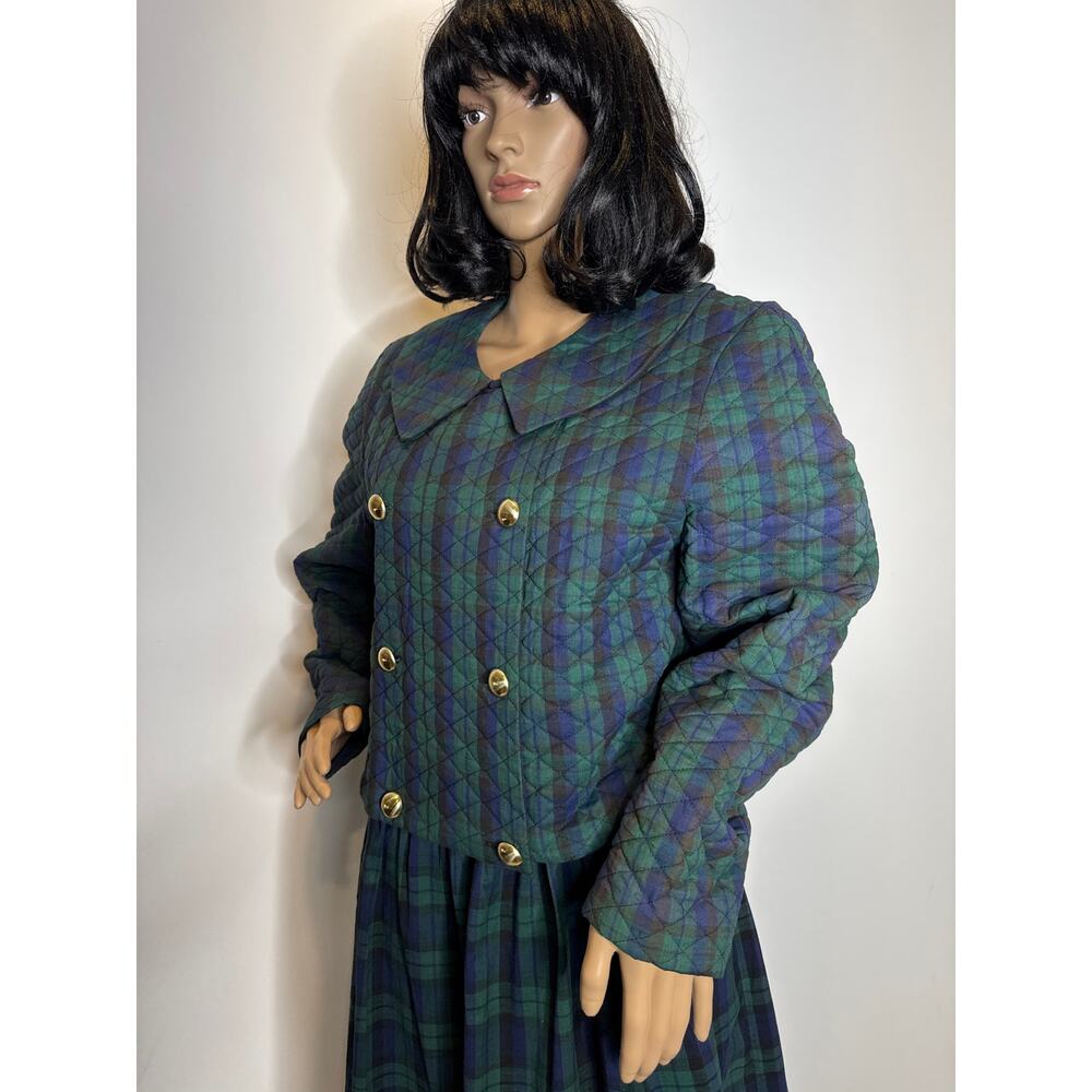 Vintage Cullinane Quilted Plaid Jacket & Skirt Set preppy Made in USA medium - Picture 8 of 14